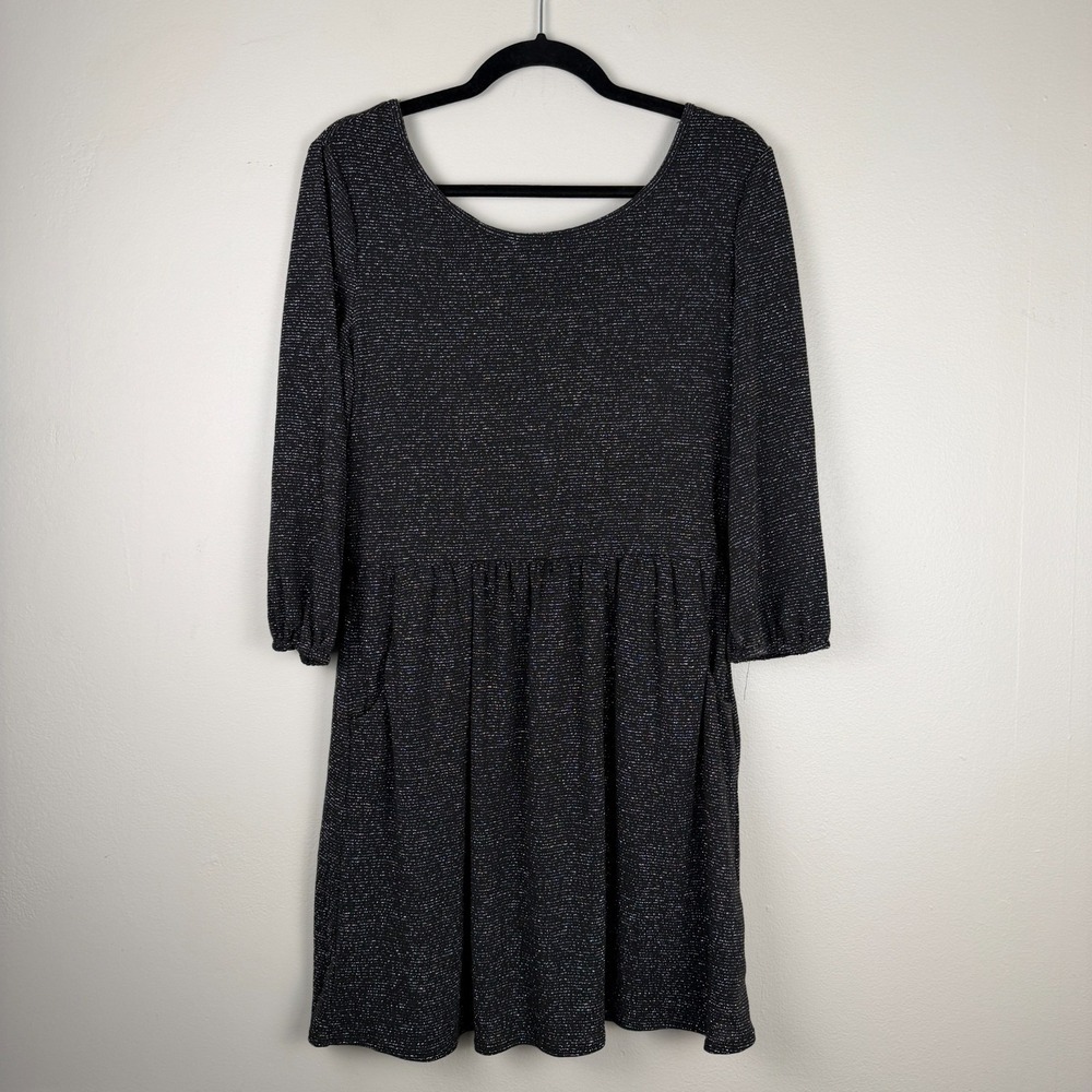 Lily Rose Skater Dress Women's XL Black Sparkle Long Sleeve Scoop Neck Stretch‎